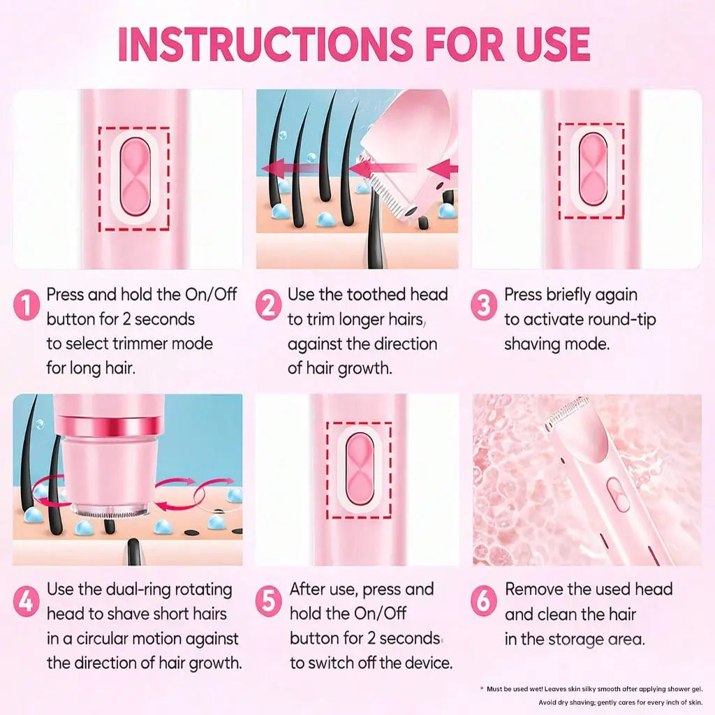 Women's Bikini Trimmer, Dual Head Ladies Hair Removal Trimmer With Ceramic Blades And Type-C Charging Port, Suitable For Women's Intimate Area, Underarms, Legs, Arms And Face