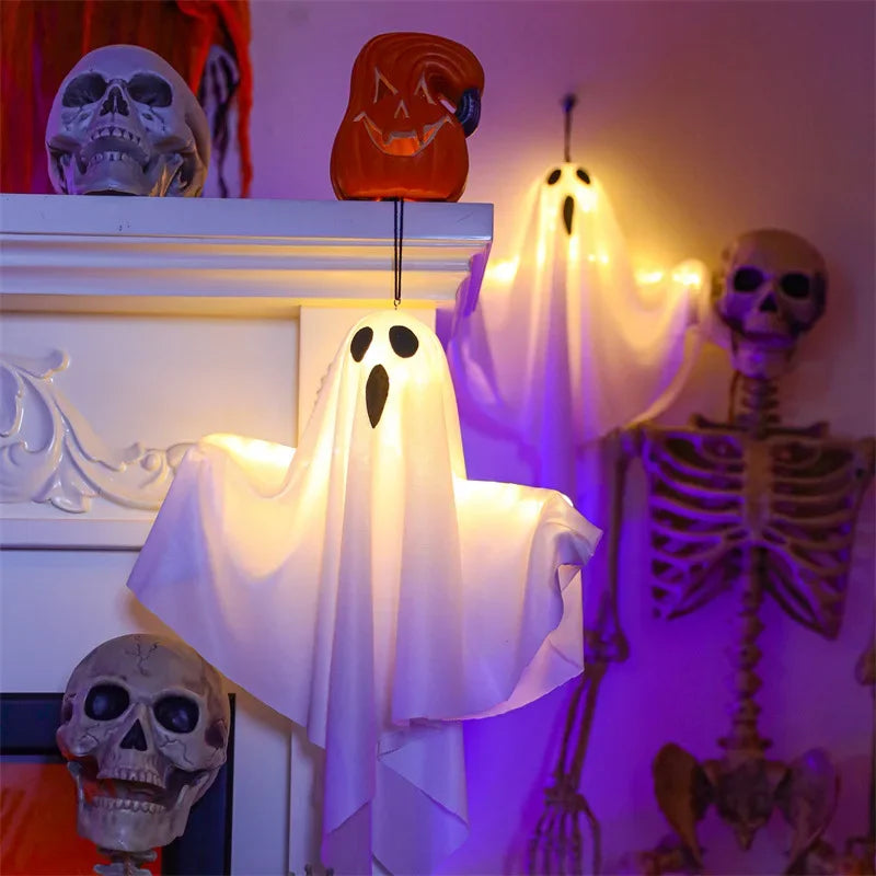 2026 LED Glow Ghost Party Halloween Decoration for Home Indoor Outdoor Haunted House Bar Hanging Horror Props with Lights