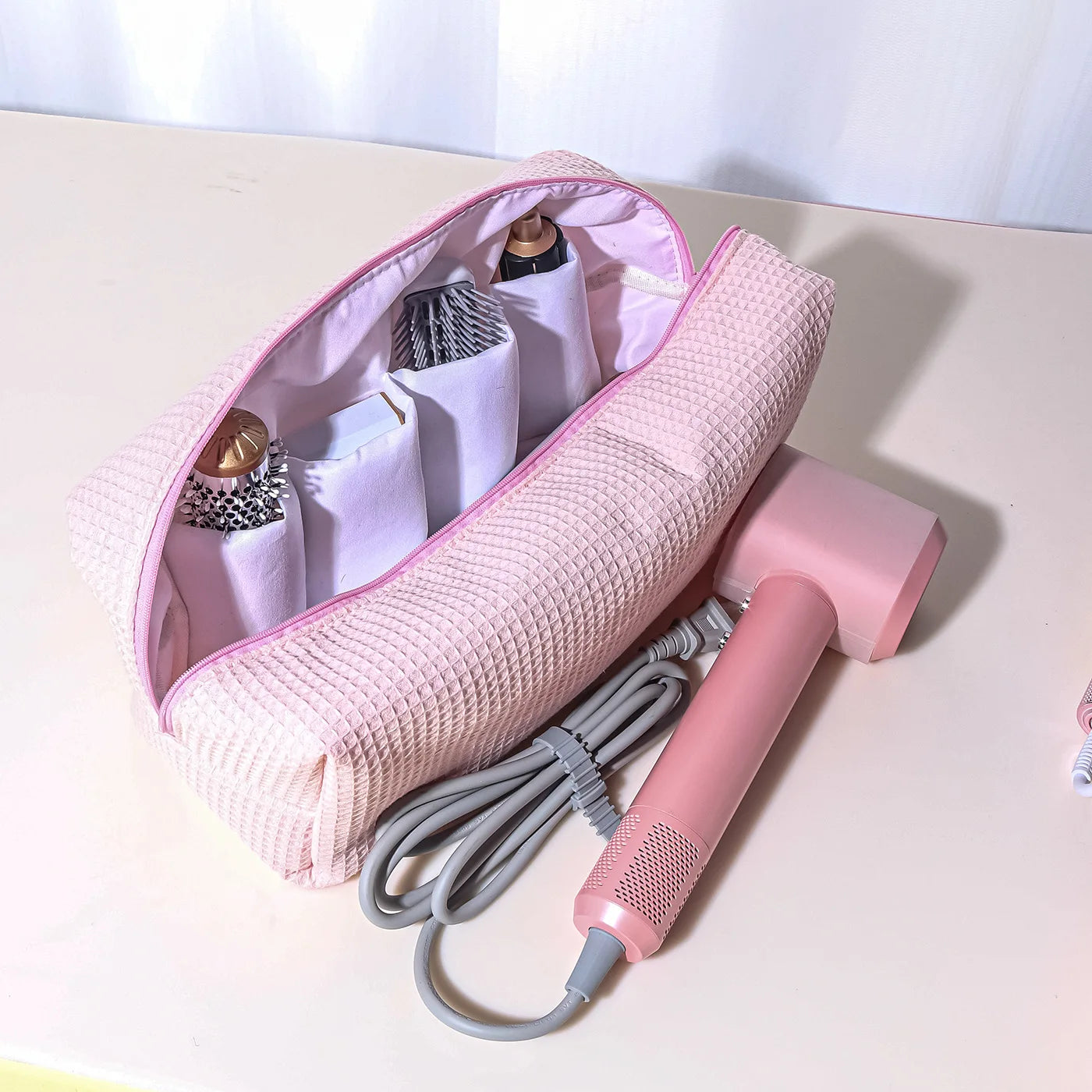 Large Capacity Cotton Added Makeup Bag Portable Hair Styling Tool Organizer with Zipper Korean Multifunctional Cosmetic Bags