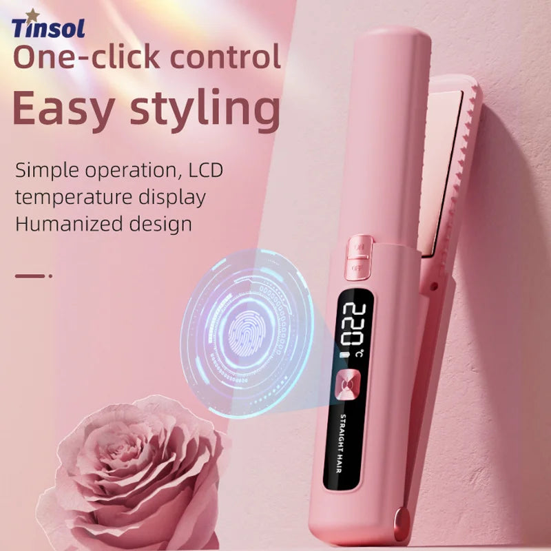 TINSOL New Mini Wireless Straightener Portable Curler, Multi-Function Professional Hair Styling Tool 6 Temperature Settings