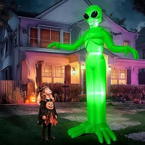 9 FT Tall Alien Halloween Inflatable Decoration Outside Blow Up Alien Inflatable Outdoor Decor with Build-in LEDs for Halloween Yard Lawn Garden Decorations