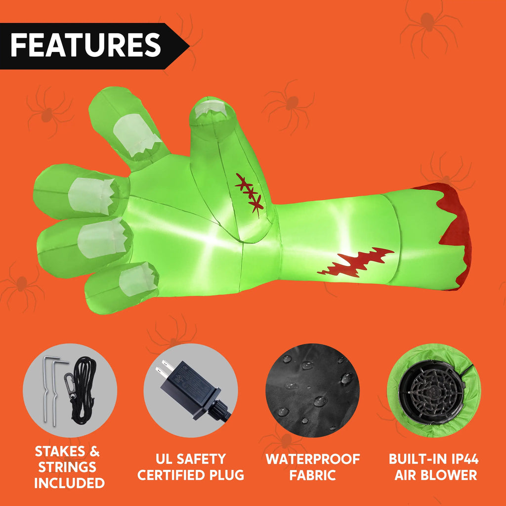 Joyfy 9ft Broken Hand Giant Zombie Arm Halloween Inflatables Outdoor Decoration with Built-in LEDs Scary Green Giant Hand
