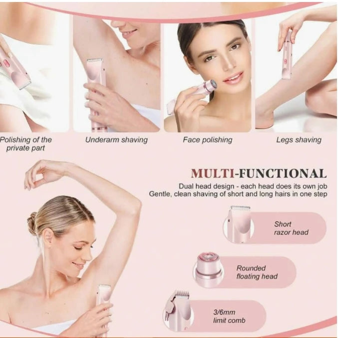 Women's Bikini Trimmer, Dual Head Ladies Hair Removal Trimmer With Ceramic Blades And Type-C Charging Port, Suitable For Women's Intimate Area, Underarms, Legs, Arms And Face