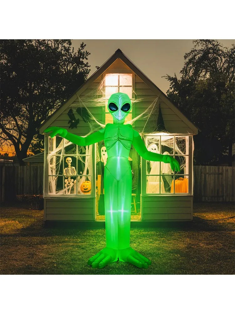 9 FT Tall Alien Halloween Inflatable Decoration Outside Blow Up Alien Inflatable Outdoor Decor with Build-in LEDs for Halloween Yard Lawn Garden Decorations