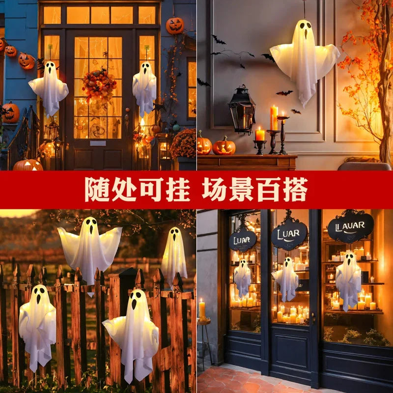 2026 LED Glow Ghost Party Halloween Decoration for Home Indoor Outdoor Haunted House Bar Hanging Horror Props with Lights