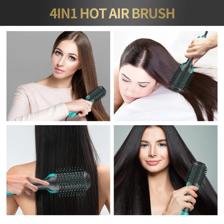 4-in-1 Hot Air Brush Hair Dryer Set | Curling, Straightening, Drying & Styling Tool with Rotating Ceramic Brush | Volumizer Blow Dryer Brush for Women | Ideal Birthday & Christmas Gift for Her | Salon-Style Results at Home