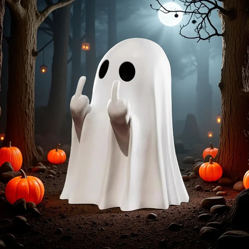 Halloween Middle Finger Ghost Statue Small Halloween Decor for Home Centerpiece for Coffee Table, Adorable Horror Figure
