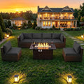 8-Piece Wicker Patio Conversation Set with 44" Propane Fire Pit Table, Cozy Outdoor Sectional Sofa for Backyard, Customized