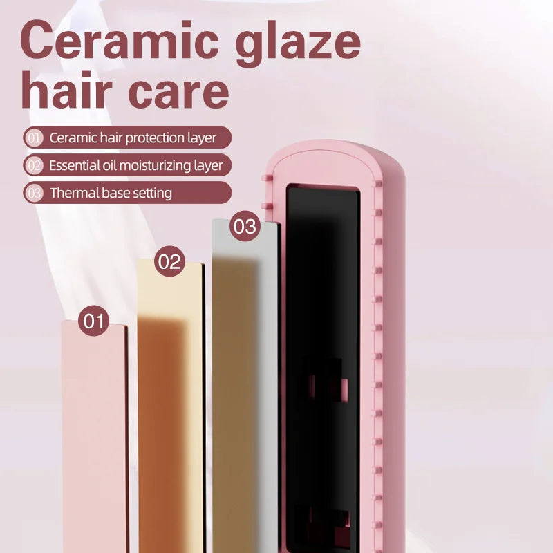 TINSOL New Mini Wireless Straightener Portable Curler, Multi-Function Professional Hair Styling Tool 6 Temperature Settings