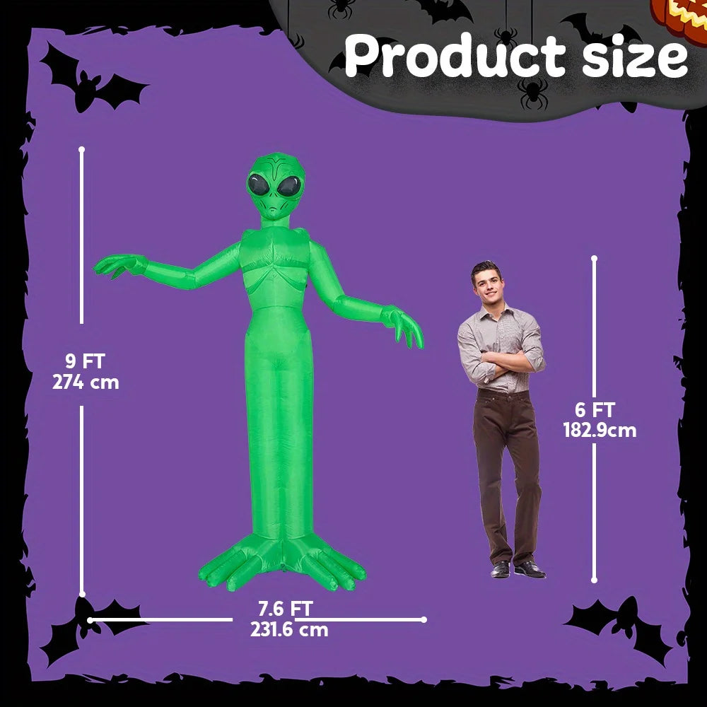 9 FT Tall Alien Halloween Inflatable Decoration Outside Blow Up Alien Inflatable Outdoor Decor with Build-in LEDs for Halloween Yard Lawn Garden Decorations