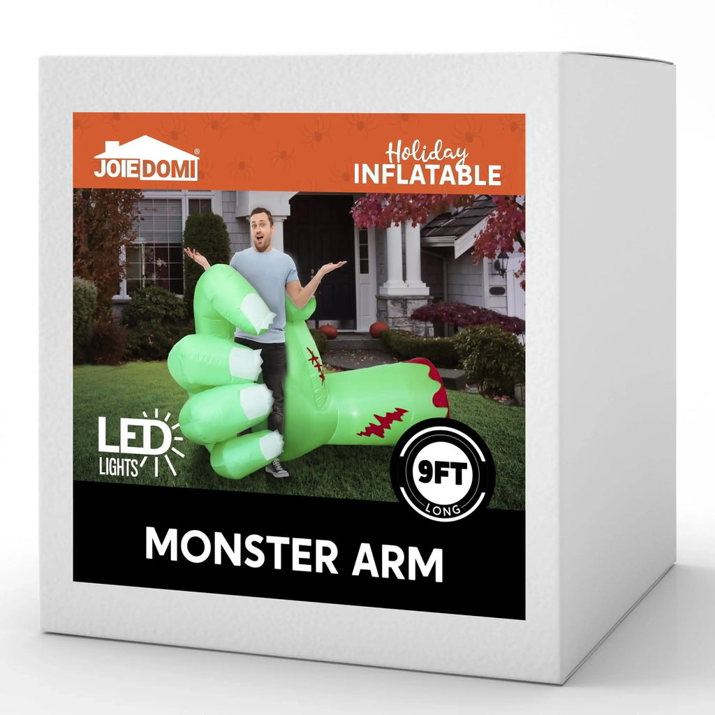 Joyfy 9ft Broken Hand Giant Zombie Arm Halloween Inflatables Outdoor Decoration with Built-in LEDs Scary Green Giant Hand