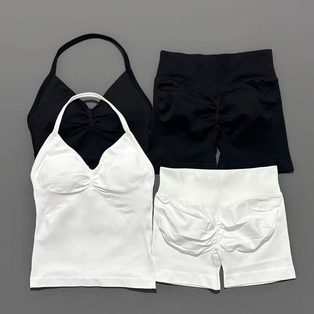 2 Pieces Sports Set Women Backless Tank Yoga Tops High Waist Scrunch Seamless Shorts Sport Gym Set Sportswear Workout Set