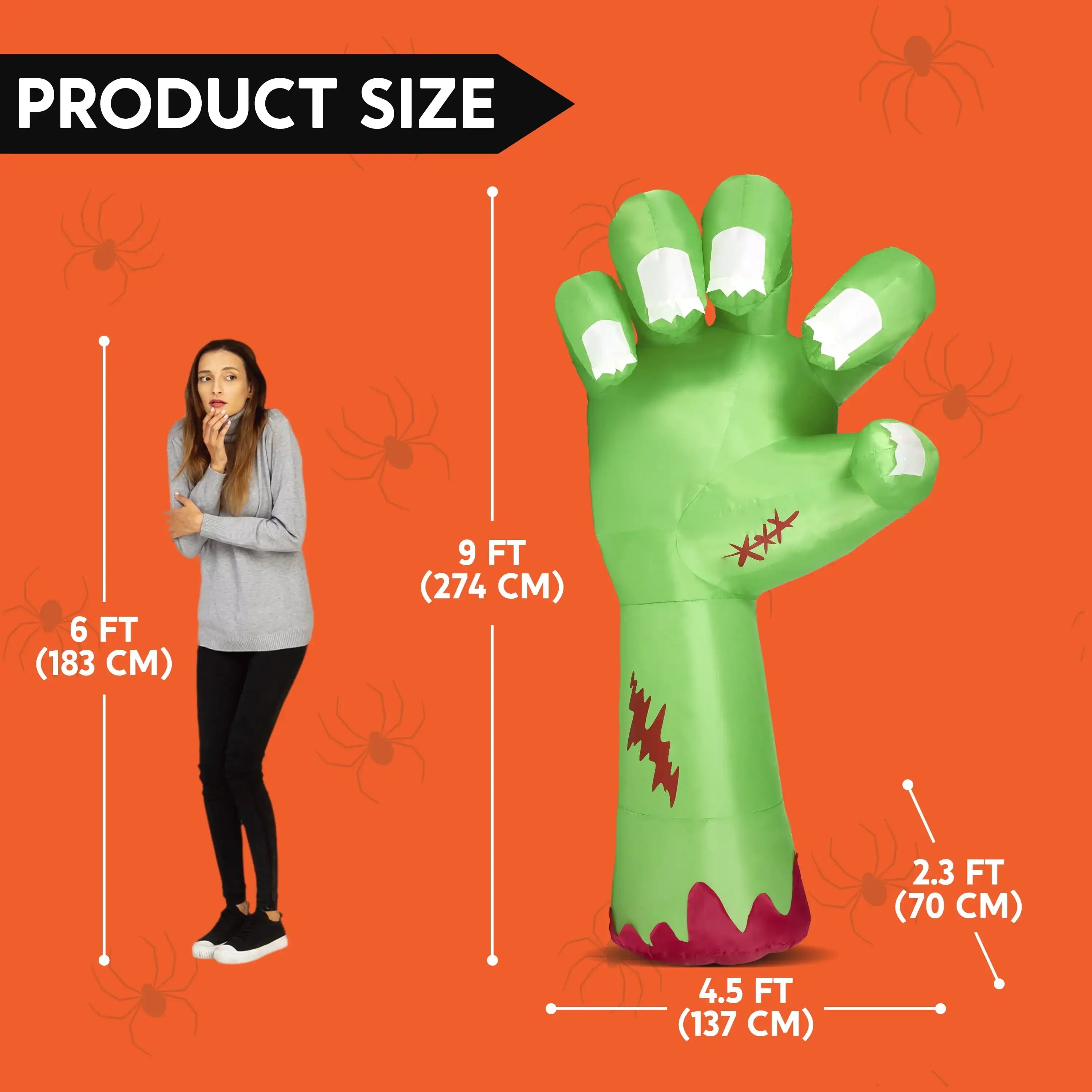 Joyfy 9ft Broken Hand Giant Zombie Arm Halloween Inflatables Outdoor Decoration with Built-in LEDs Scary Green Giant Hand