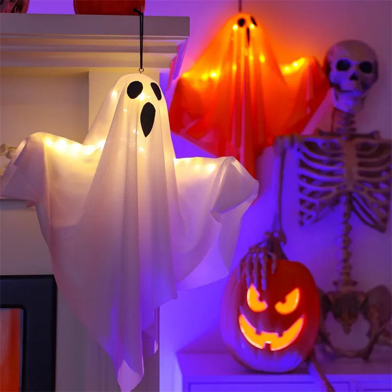 2026 LED Glow Ghost Party Halloween Decoration for Home Indoor Outdoor Haunted House Bar Hanging Horror Props with Lights