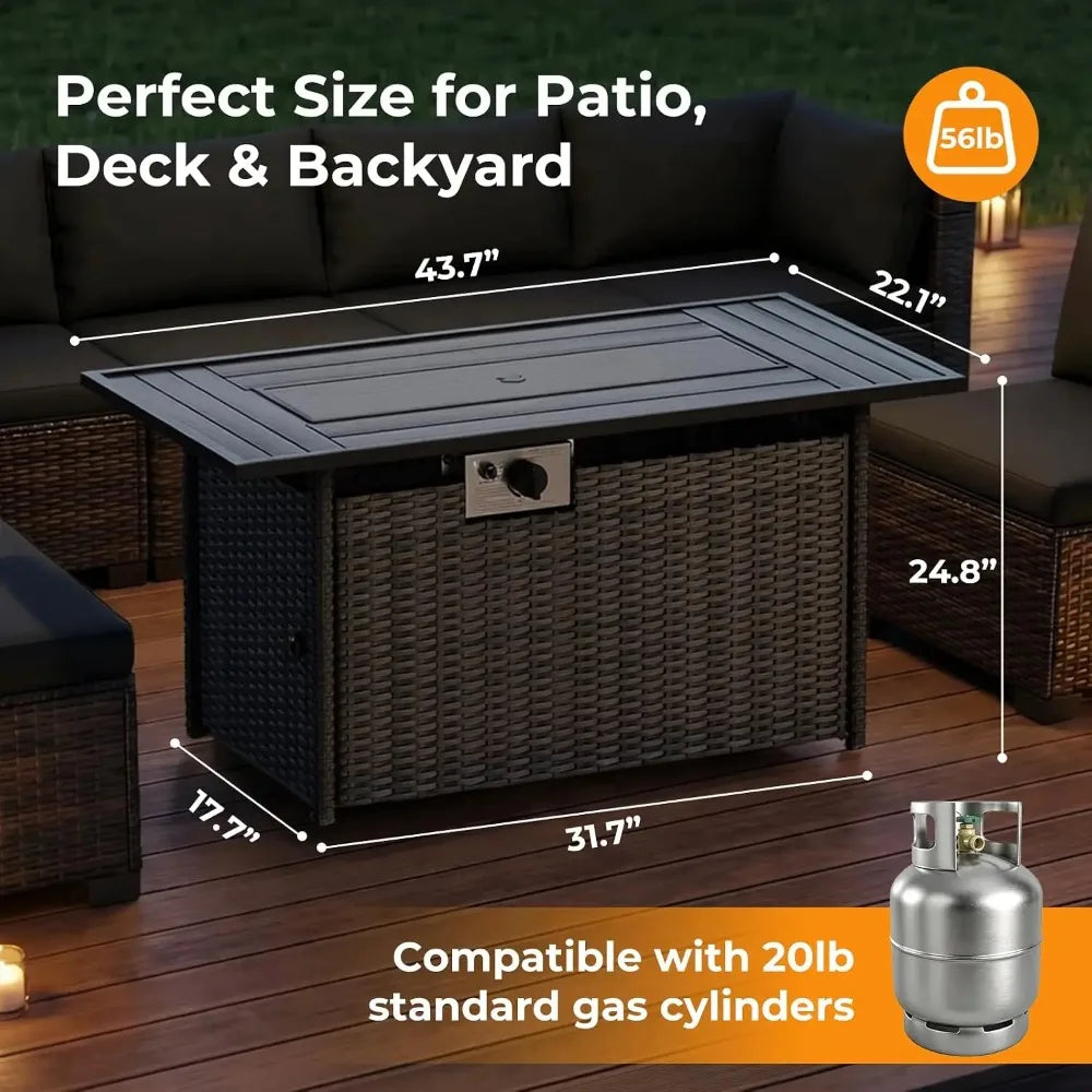 8-Piece Wicker Patio Conversation Set with 44" Propane Fire Pit Table, Cozy Outdoor Sectional Sofa for Backyard, Customized