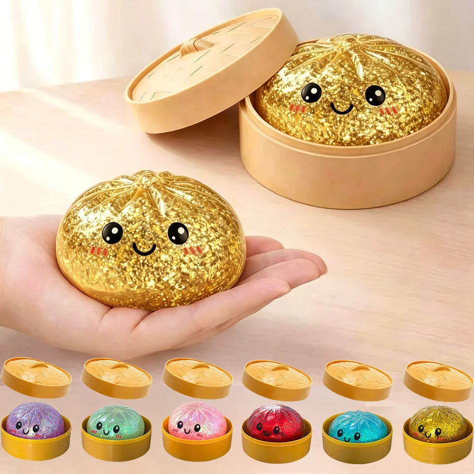 NEW Realistic Giant Dumpling Squishes Squeeze Toy with Steamer Soft TPR Dough Ball Decompression Fidget Toy Funny Creative Gift