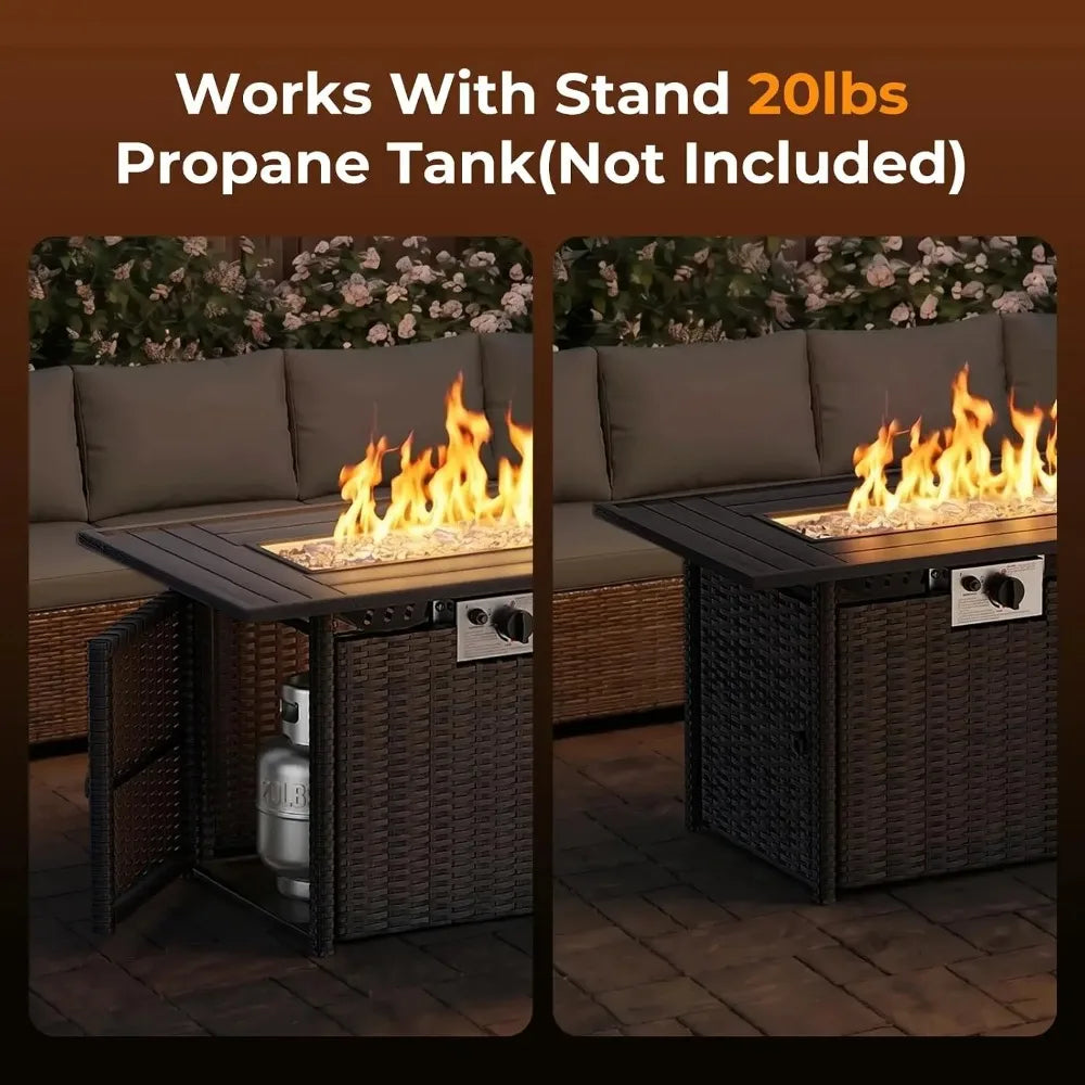8-Piece Wicker Patio Conversation Set with 44" Propane Fire Pit Table, Cozy Outdoor Sectional Sofa for Backyard, Customized