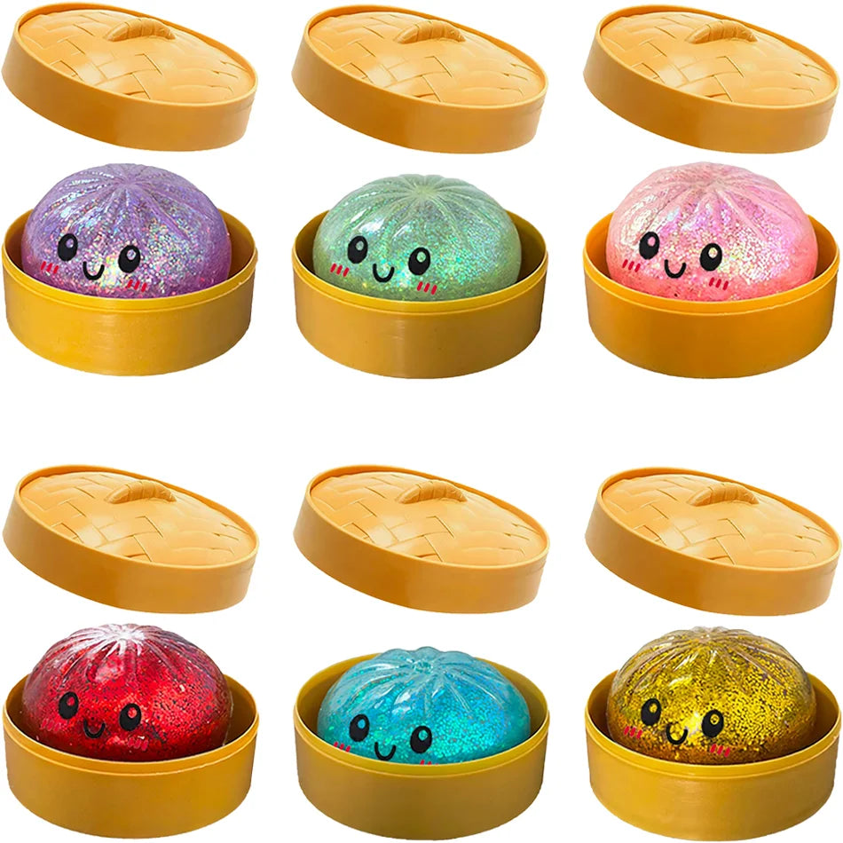 NEW Realistic Giant Dumpling Squishes Squeeze Toy with Steamer Soft TPR Dough Ball Decompression Fidget Toy Funny Creative Gift