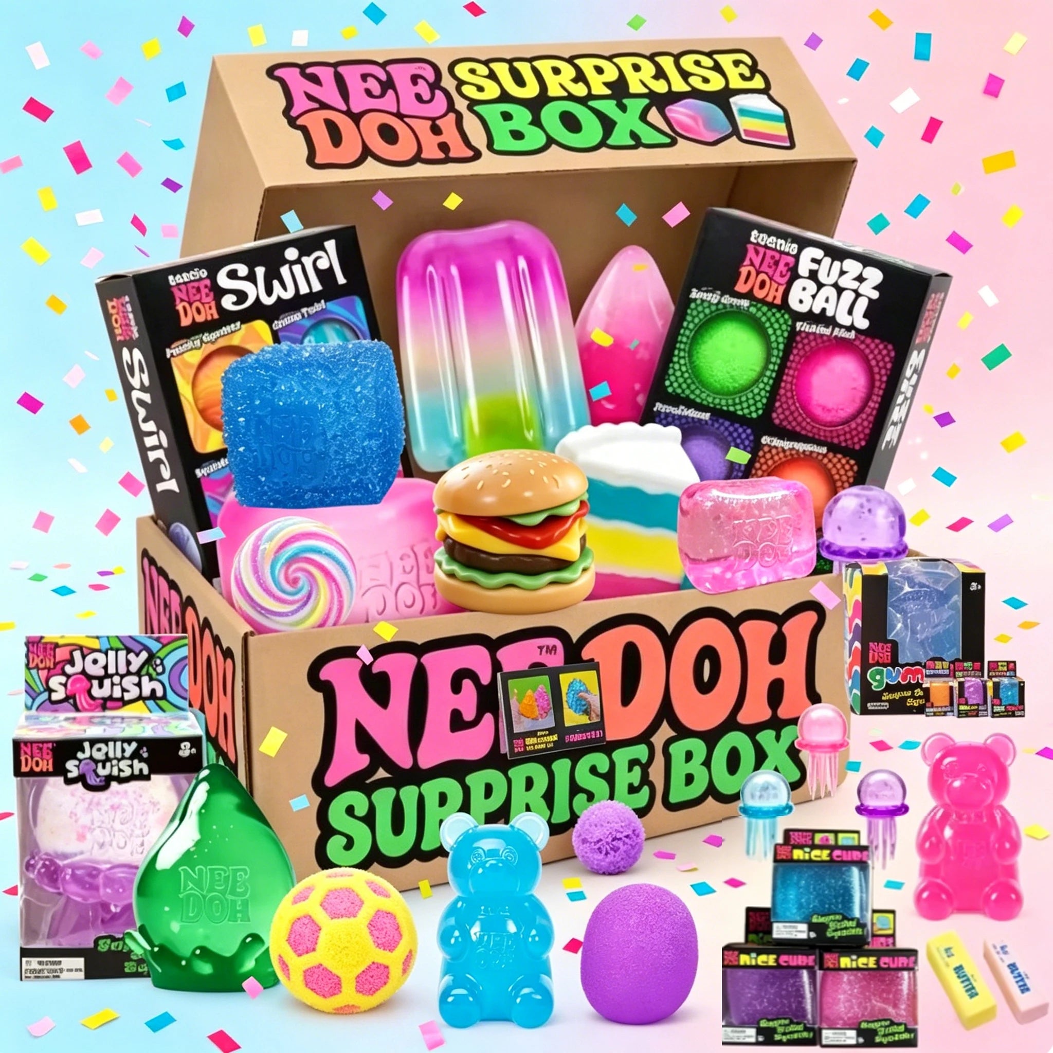 100+ Pieces Assorted Surprise Blind Box Slow Rebound Squeeze Fidget Toy  Stress Relief Sensory Play Birthday Party Surprise Gift