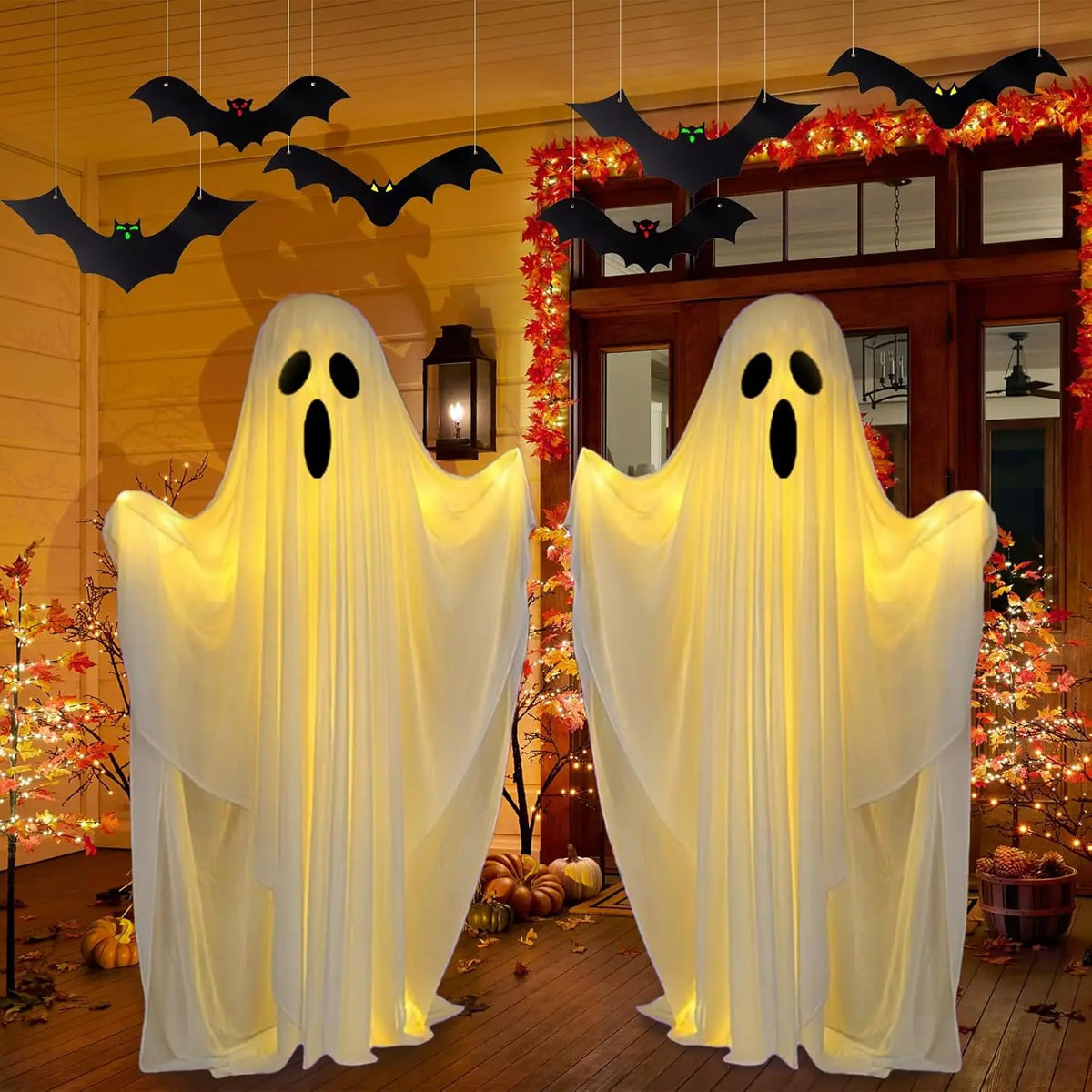 85/165CM Life-Size Scary Standing Ghost Glow-in-the-Dark Outdoor Halloween Decoration for Front Door Garden Haunted House