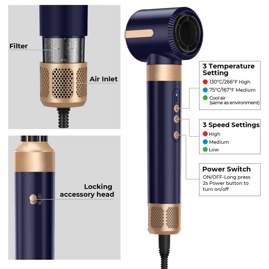 UKLISS Hair Dryer Brush 7 in 1, Air Styler Set with Curling Iron, Round Brush, Straightener for Women