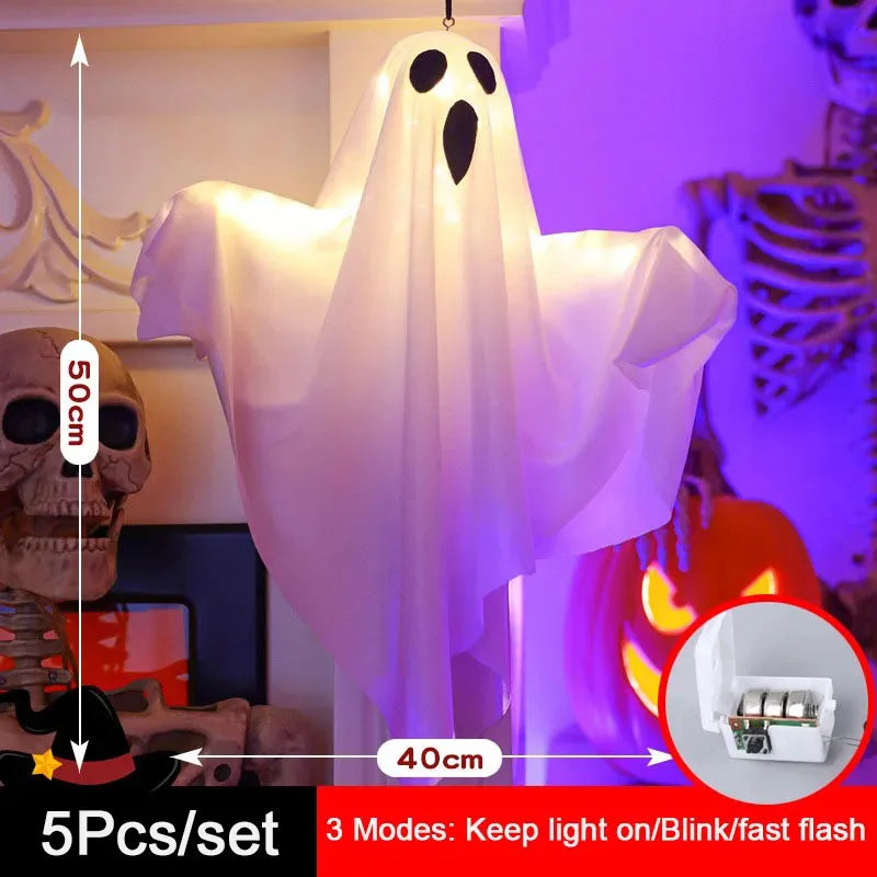 2026 LED Glow Ghost Party Halloween Decoration for Home Indoor Outdoor Haunted House Bar Hanging Horror Props with Lights
