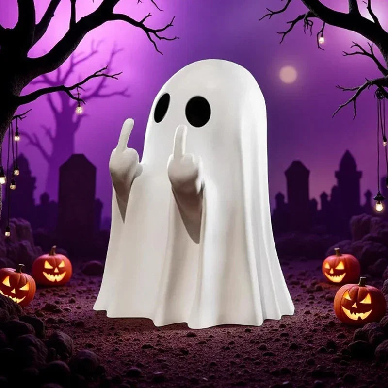 Halloween Middle Finger Ghost Statue Small Halloween Decor for Home Centerpiece for Coffee Table, Adorable Horror Figure