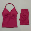 2 Pieces Sports Set Women Backless Tank Yoga Tops High Waist Scrunch Seamless Shorts Sport Gym Set Sportswear Workout Set