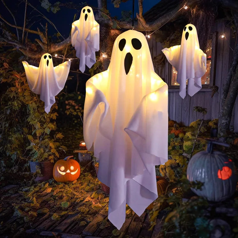 2026 LED Glow Ghost Party Halloween Decoration for Home Indoor Outdoor Haunted House Bar Hanging Horror Props with Lights