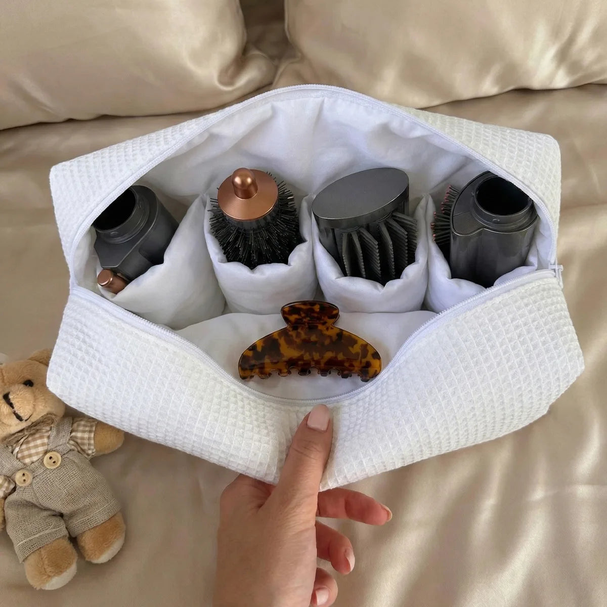 Large Capacity Cotton Added Makeup Bag Portable Hair Styling Tool Organizer with Zipper Korean Multifunctional Cosmetic Bags