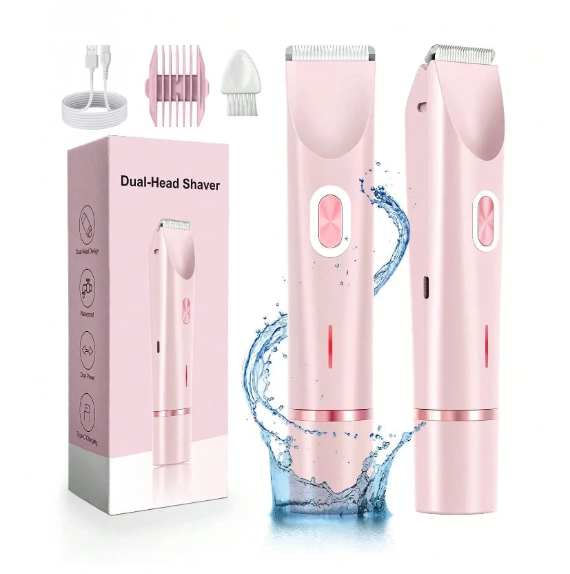 Women's Bikini Trimmer, Dual Head Ladies Hair Removal Trimmer With Ceramic Blades And Type-C Charging Port, Suitable For Women's Intimate Area, Underarms, Legs, Arms And Face